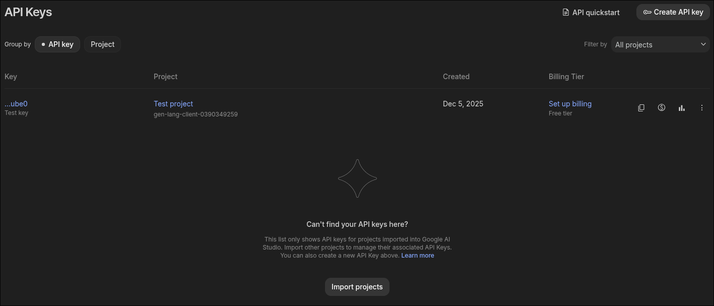 ChatStack AI Docs - Google API key overview in Google AI Studio