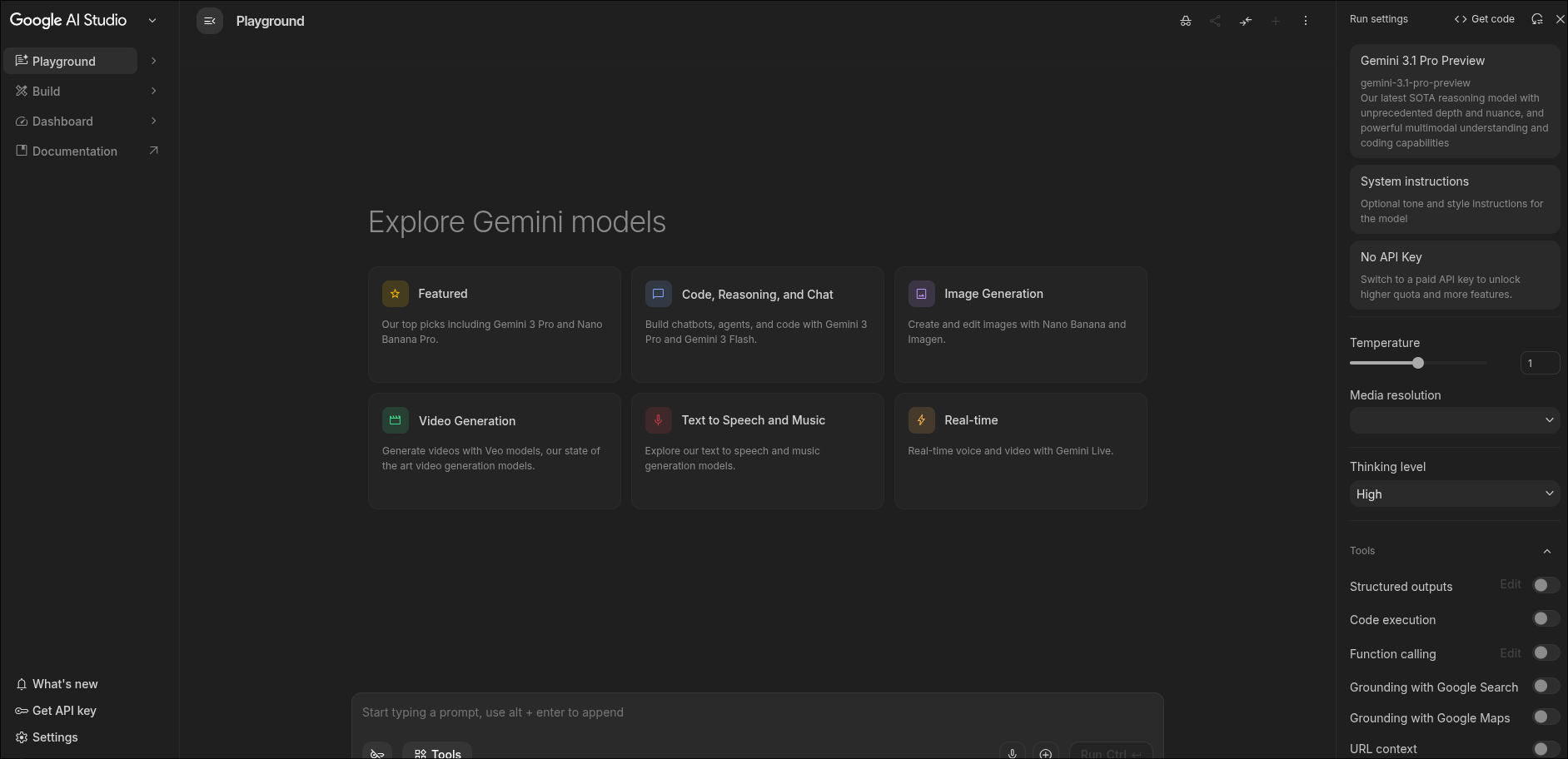 ChatStack AI Docs - Google account overview for getting an API key