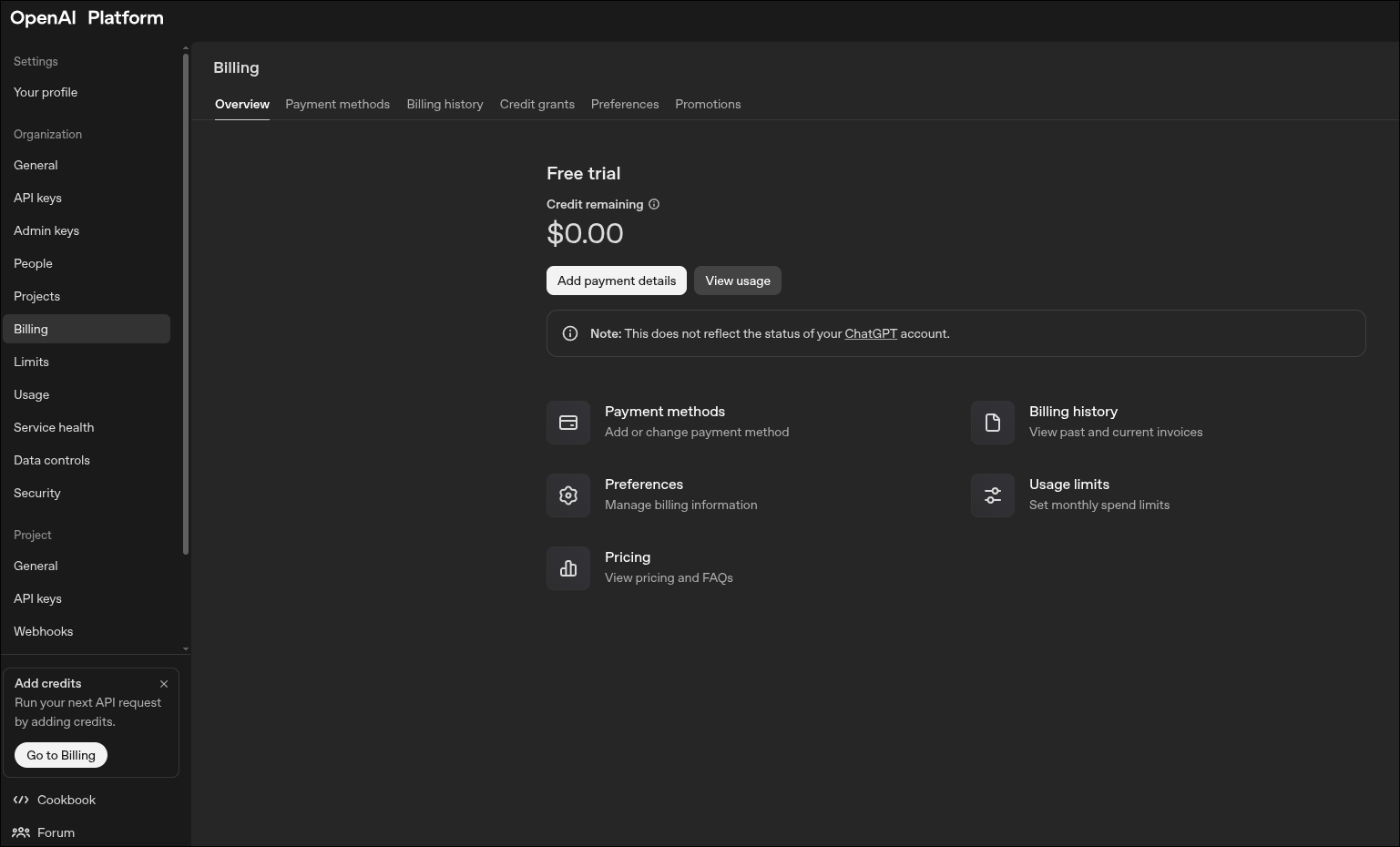 ChatStack AI Docs - How to add a payment method in OpenAI billing