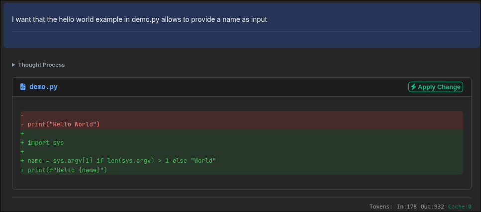 ChatStack AI Code Mode displaying code diffs